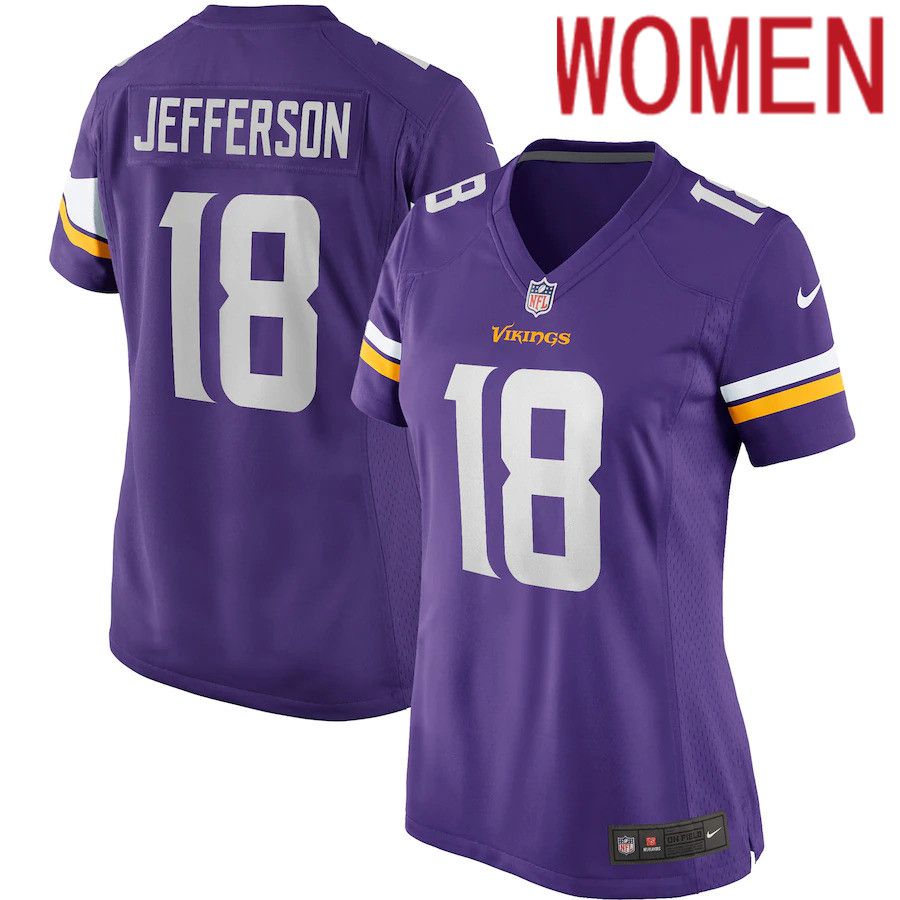 Women Minnesota Vikings #18 Justin Jefferson Nike Purple Player Game NFL Jersey->women nfl jersey->Women Jersey
